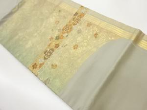 引箔横段に花唐草・花々模様織出し名古屋帯